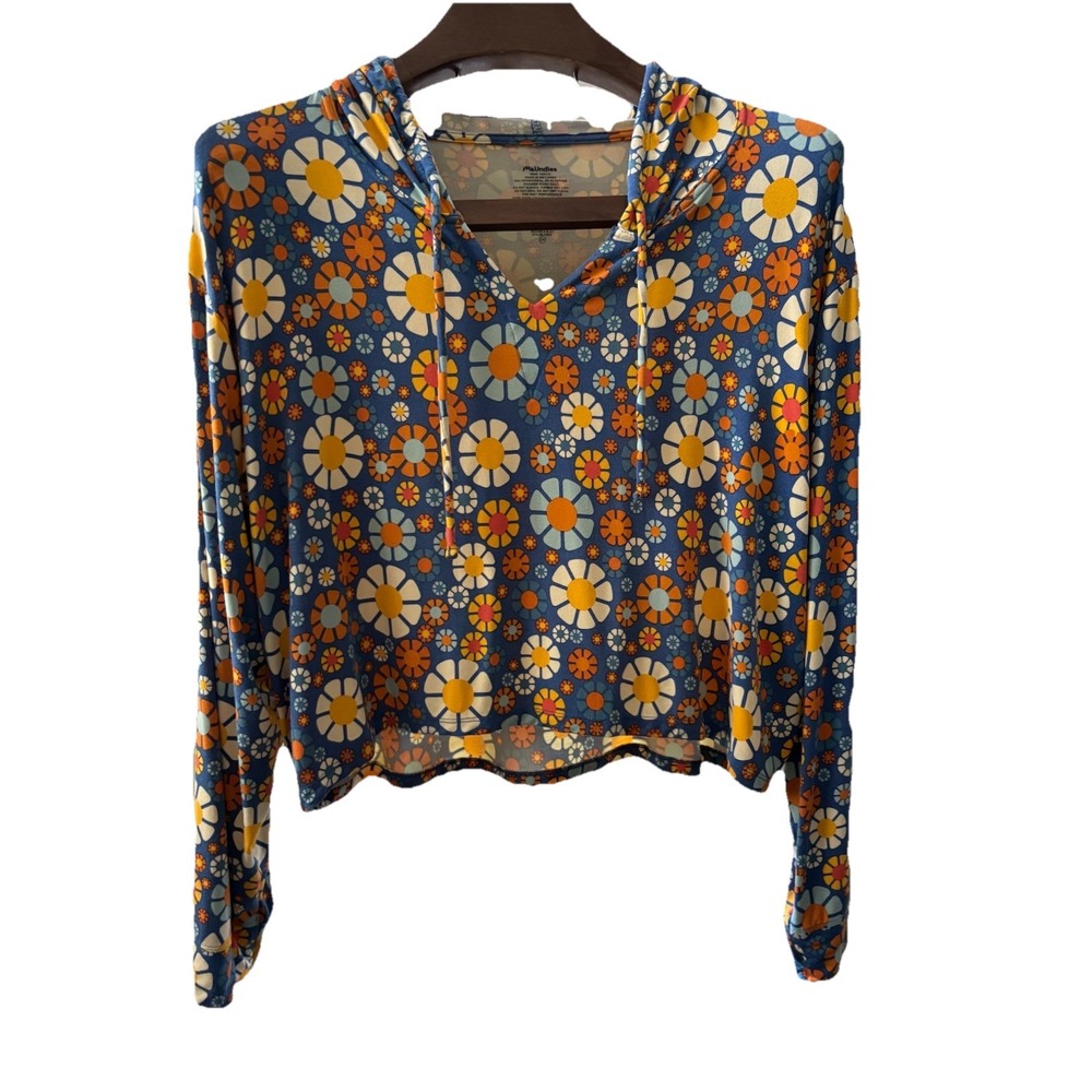 MeUndies 2X Hoodie Womens Medium‎ Floral Sweatshirt Crop Cropped 70's Collection